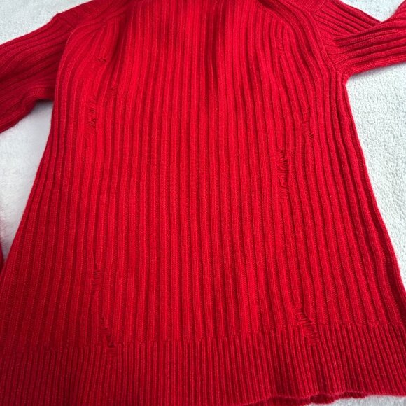 Aqua Womens Red Ribbed Knit Cashmere Sweater Small Crew Neck Pullover Cozy Soft - Picture 11 of 11